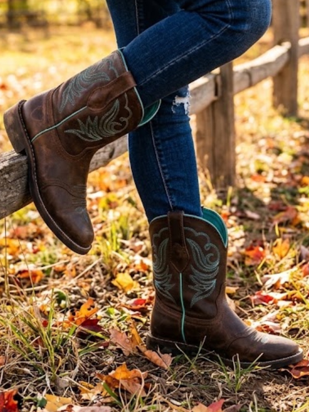 Ariat Women’s Heritage Western Mid Shaft Cowgirl Boots w/ Teal Stitching Size 8B